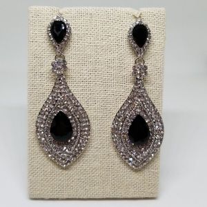 Rhinestone Crystal Earrings Black and White